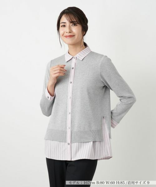 Leilian / レリアン シャツ・ブラウス | ニットレイヤード風ブラウス（アッシュグレー）