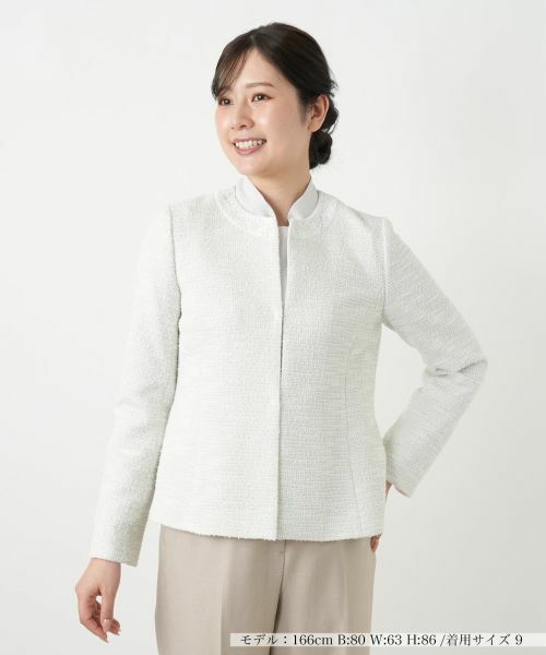 Leilian / レリアン テーラードジャケット | ラメツイードノーカラージャケット（アイボリー）