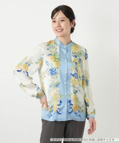 Leilian / レリアン シャツ・ブラウス | 柄切替バンドカラーブラウス【ROCHAS Premiere】