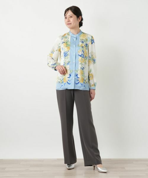 Leilian / レリアン シャツ・ブラウス | 柄切替バンドカラーブラウス【ROCHAS Premiere】 | 詳細1