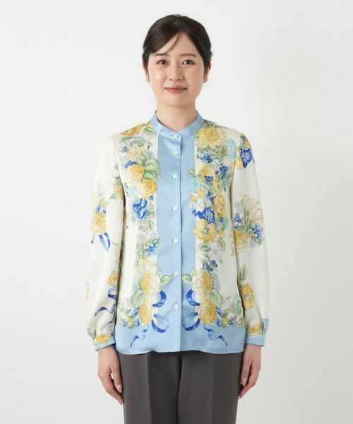 Leilian / レリアン シャツ・ブラウス | 柄切替バンドカラーブラウス【ROCHAS Premiere】 | 詳細4