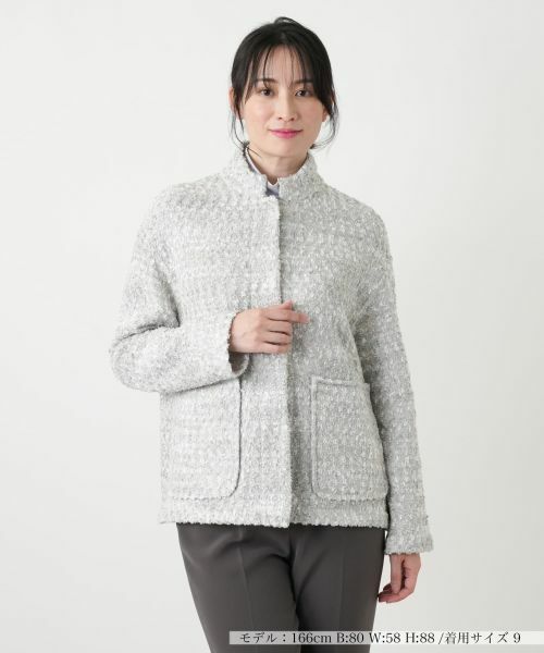 Leilian / レリアン テーラードジャケット | ツイードスタンドカラージャケット（アッシュグレー）