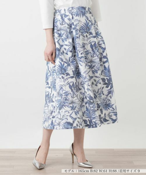 Leilian / レリアン ミニ・ひざ丈スカート | サッカー地プリントスカート【Rich 1-mile】【26年3月カタログ】（ネイビー系）