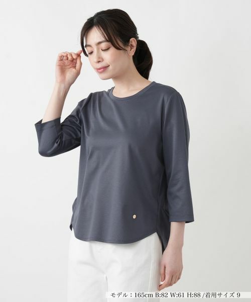 Leilian / レリアン Tシャツ | 七分袖カットソー【Rich 1-mile】【26年3月カタログ】（ネイビー系）