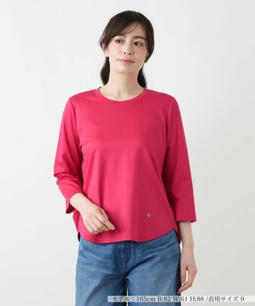 Leilian / レリアン Tシャツ | 七分袖カットソー【Rich 1-mile】【26年3月カタログ】（レッド）