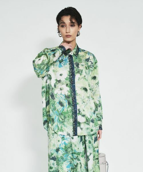 Leilian / レリアン シャツ・ブラウス | プリント比翼ブラウス（グリーン）