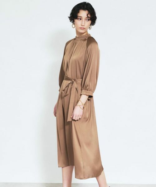 Leilian / レリアン ドレス | サテンベルテッドワンピース（ブラウン系）