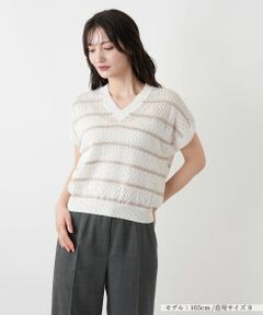 Leilian / レリアン ニット・セーター | ボーダーVネックフレンチスリーブニット