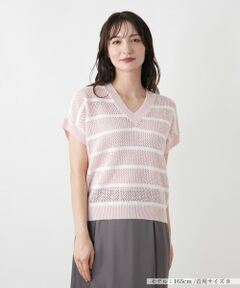 Leilian / レリアン ニット・セーター | ボーダーVネックフレンチスリーブニット
