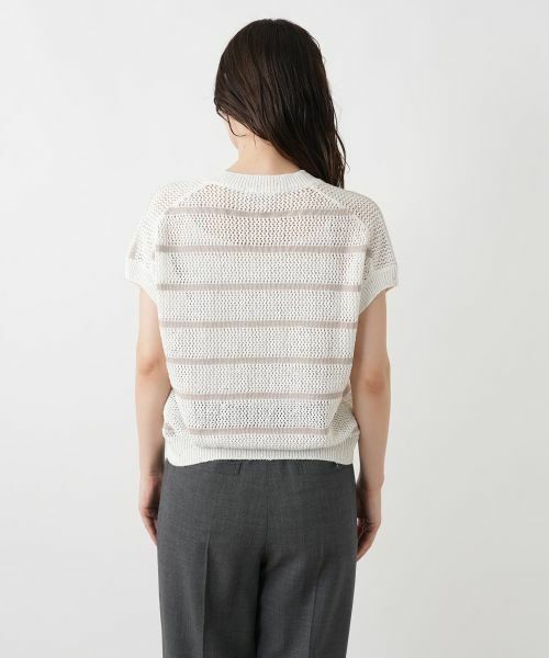Leilian / レリアン ニット・セーター | ボーダーVネックフレンチスリーブニット | 詳細10