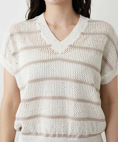 Leilian / レリアン ニット・セーター | ボーダーVネックフレンチスリーブニット | 詳細11