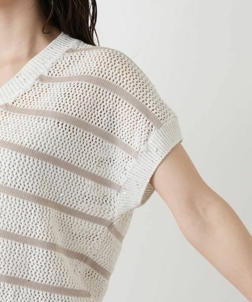 Leilian / レリアン ニット・セーター | ボーダーVネックフレンチスリーブニット | 詳細13