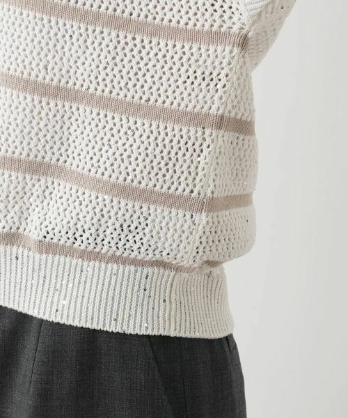 Leilian / レリアン ニット・セーター | ボーダーVネックフレンチスリーブニット | 詳細14