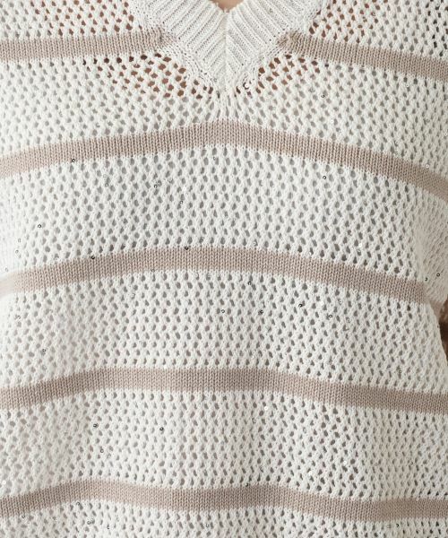 Leilian / レリアン ニット・セーター | ボーダーVネックフレンチスリーブニット | 詳細15