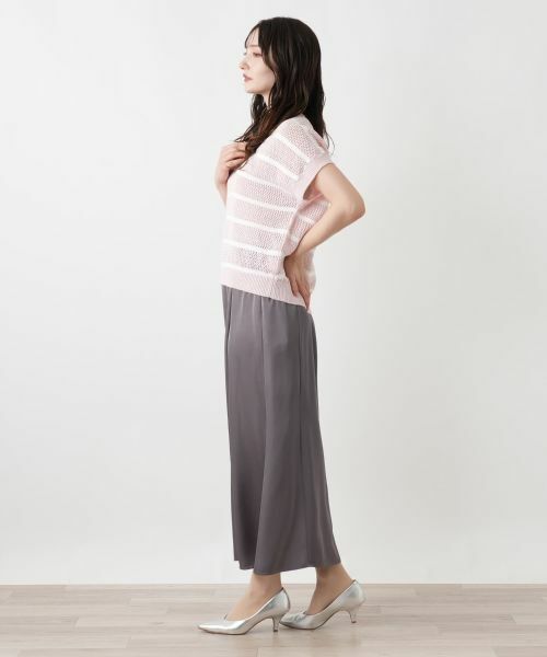 Leilian / レリアン ニット・セーター | ボーダーVネックフレンチスリーブニット | 詳細2