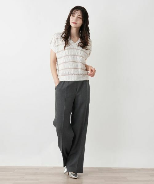 Leilian / レリアン ニット・セーター | ボーダーVネックフレンチスリーブニット | 詳細4