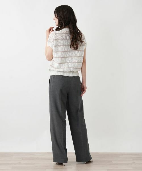 Leilian / レリアン ニット・セーター | ボーダーVネックフレンチスリーブニット | 詳細6