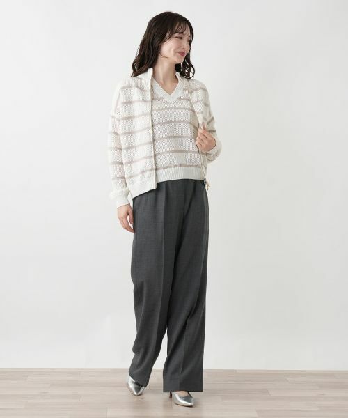 Leilian / レリアン ニット・セーター | ボーダーVネックフレンチスリーブニット | 詳細7