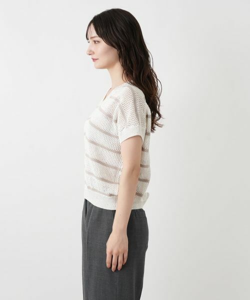 Leilian / レリアン ニット・セーター | ボーダーVネックフレンチスリーブニット | 詳細9