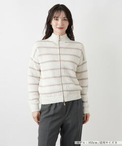 Leilian / レリアン カーディガン・ボレロ | ボーダーハイネックニットブルゾン