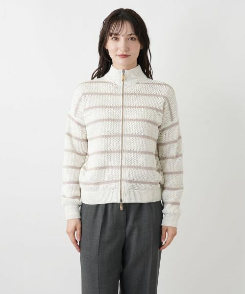 Leilian / レリアン カーディガン・ボレロ | ボーダーハイネックニットブルゾン | 詳細8