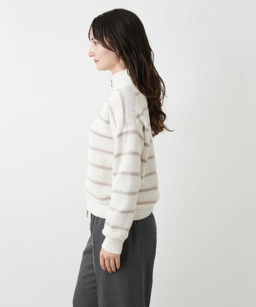 Leilian / レリアン カーディガン・ボレロ | ボーダーハイネックニットブルゾン | 詳細9