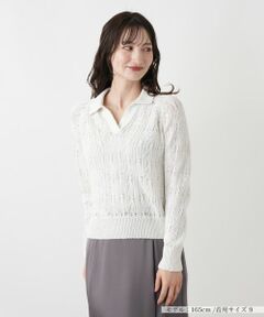 Leilian / レリアン ニット・セーター | ラメ透かし編みニットポロ