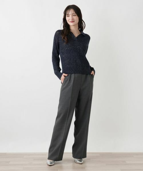 Leilian / レリアン ニット・セーター | ラメ透かし編みニットポロ | 詳細1