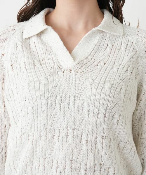 Leilian / レリアン ニット・セーター | ラメ透かし編みニットポロ | 詳細10