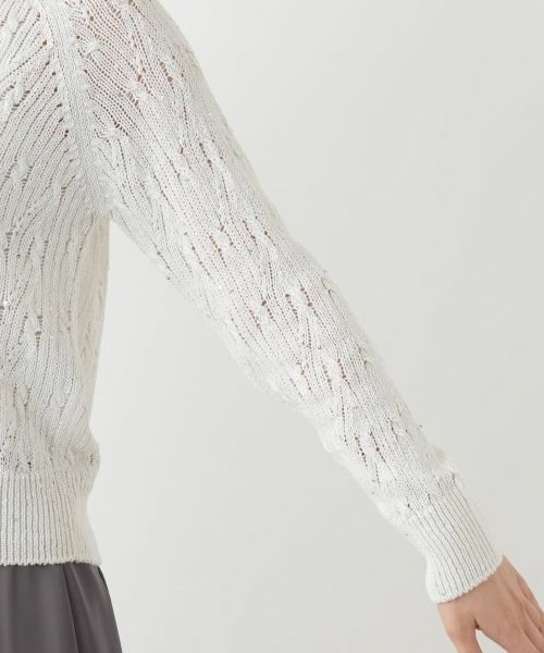 Leilian / レリアン ニット・セーター | ラメ透かし編みニットポロ | 詳細12