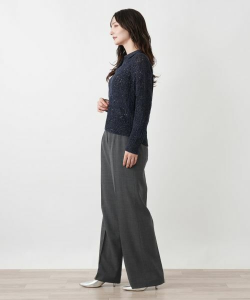 Leilian / レリアン ニット・セーター | ラメ透かし編みニットポロ | 詳細2