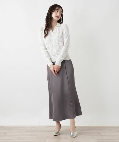 Leilian / レリアン ニット・セーター | ラメ透かし編みニットポロ | 詳細4