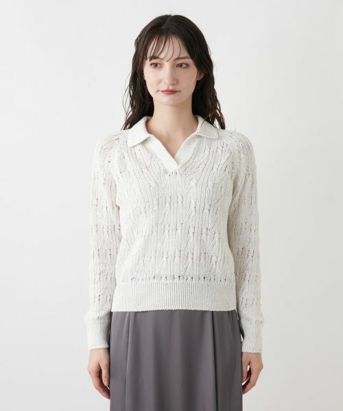 Leilian / レリアン ニット・セーター | ラメ透かし編みニットポロ | 詳細7