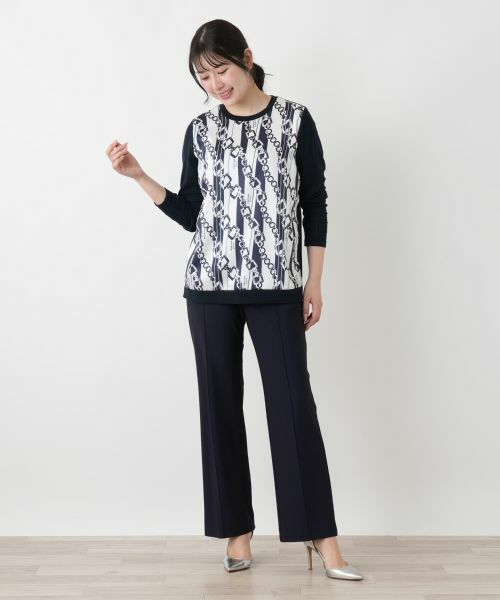 Leilian / レリアン ニット・セーター | チェーン柄切替クルーネックニット【ROCHAS Premiere】【RATTI】 | 詳細1