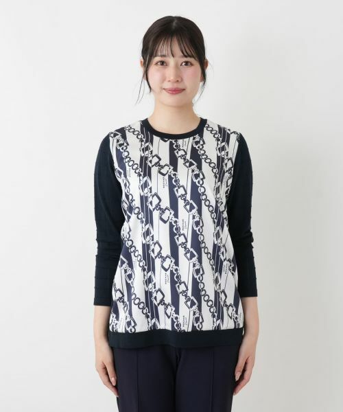 Leilian / レリアン ニット・セーター | チェーン柄切替クルーネックニット【ROCHAS Premiere】【RATTI】 | 詳細4