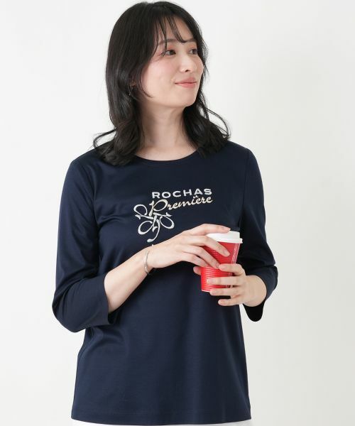 Leilian / レリアン カットソー | 刺繍クルーネックカットソー【ROCHAS Premiere】（ネイビー）