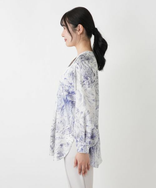 Leilian / レリアン シャツ・ブラウス | プリント比翼スキッパーブラウス【ROCHAS Premiere】【ERICA】 | 詳細5