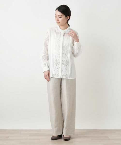 Leilian / レリアン シャツ・ブラウス | バンドカラーレースブラウス【ROCHAS Premiere】 | 詳細1