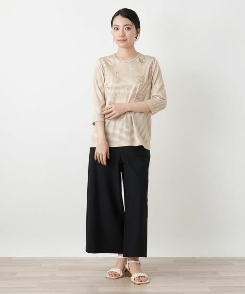Leilian / レリアン カットソー | 刺繍ボーダー七分袖カットソー | 詳細1