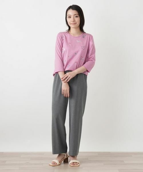 Leilian / レリアン カットソー | 刺繍ボーダー七分袖カットソー | 詳細10