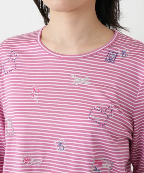 Leilian / レリアン カットソー | 刺繍ボーダー七分袖カットソー | 詳細16