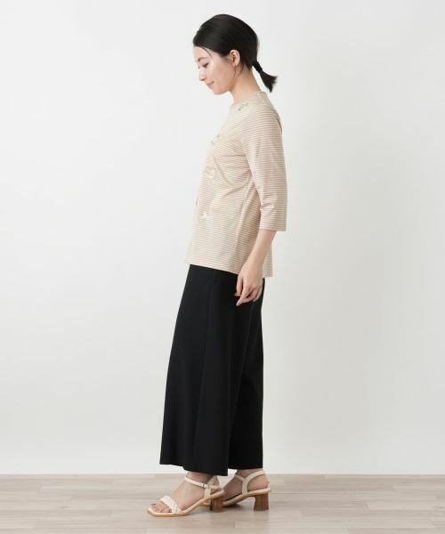 Leilian / レリアン カットソー | 刺繍ボーダー七分袖カットソー | 詳細2