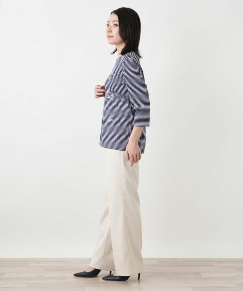 Leilian / レリアン カットソー | 刺繍ボーダー七分袖カットソー | 詳細5