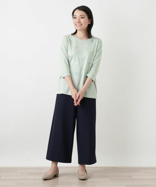 Leilian / レリアン カットソー | 刺繍ボーダー七分袖カットソー | 詳細7