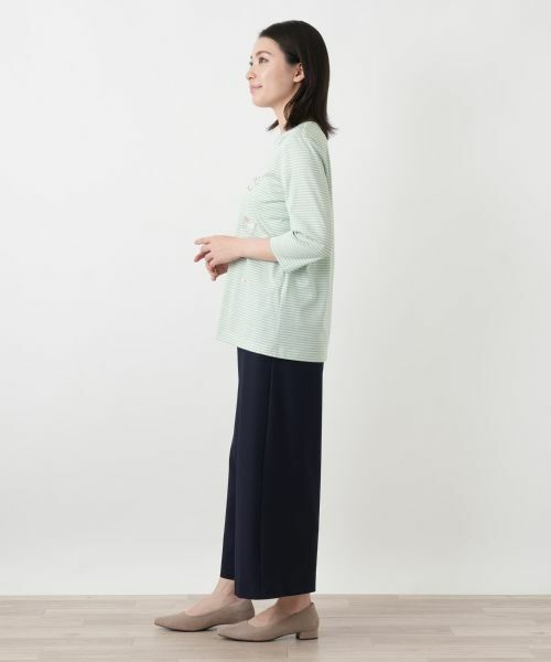 Leilian / レリアン カットソー | 刺繍ボーダー七分袖カットソー | 詳細8