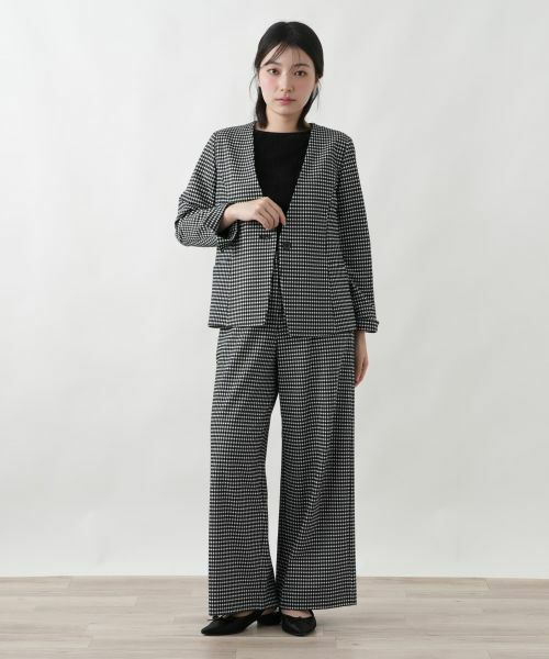 Leilian / レリアン テーラードジャケット | 洗えるギンガムチェックノーカラージャケット | 詳細1