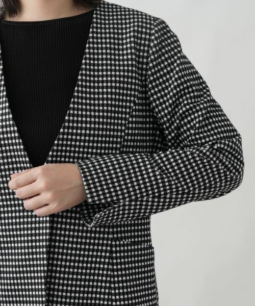 Leilian / レリアン テーラードジャケット | 洗えるギンガムチェックノーカラージャケット | 詳細10