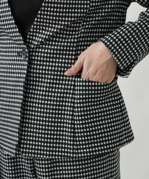 Leilian / レリアン テーラードジャケット | 洗えるギンガムチェックノーカラージャケット | 詳細12
