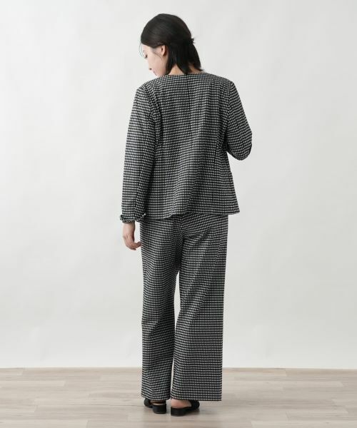 Leilian / レリアン テーラードジャケット | 洗えるギンガムチェックノーカラージャケット | 詳細3