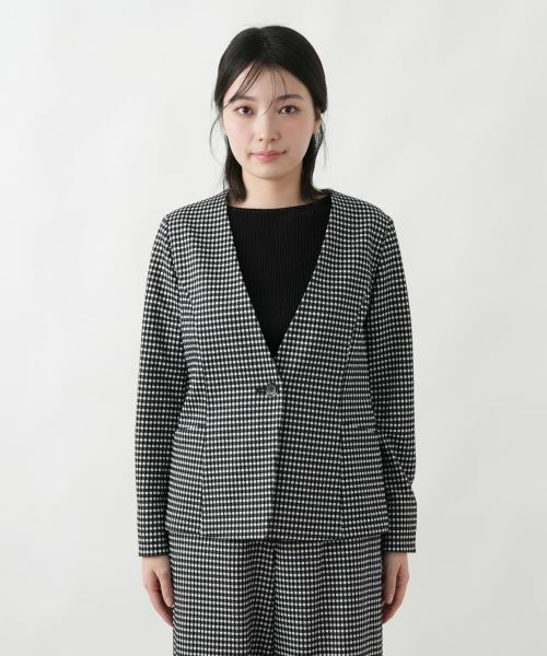 Leilian / レリアン テーラードジャケット | 洗えるギンガムチェックノーカラージャケット | 詳細4